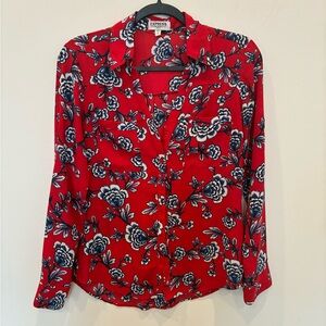 Express Red and Blue Floral Button Down Shirt